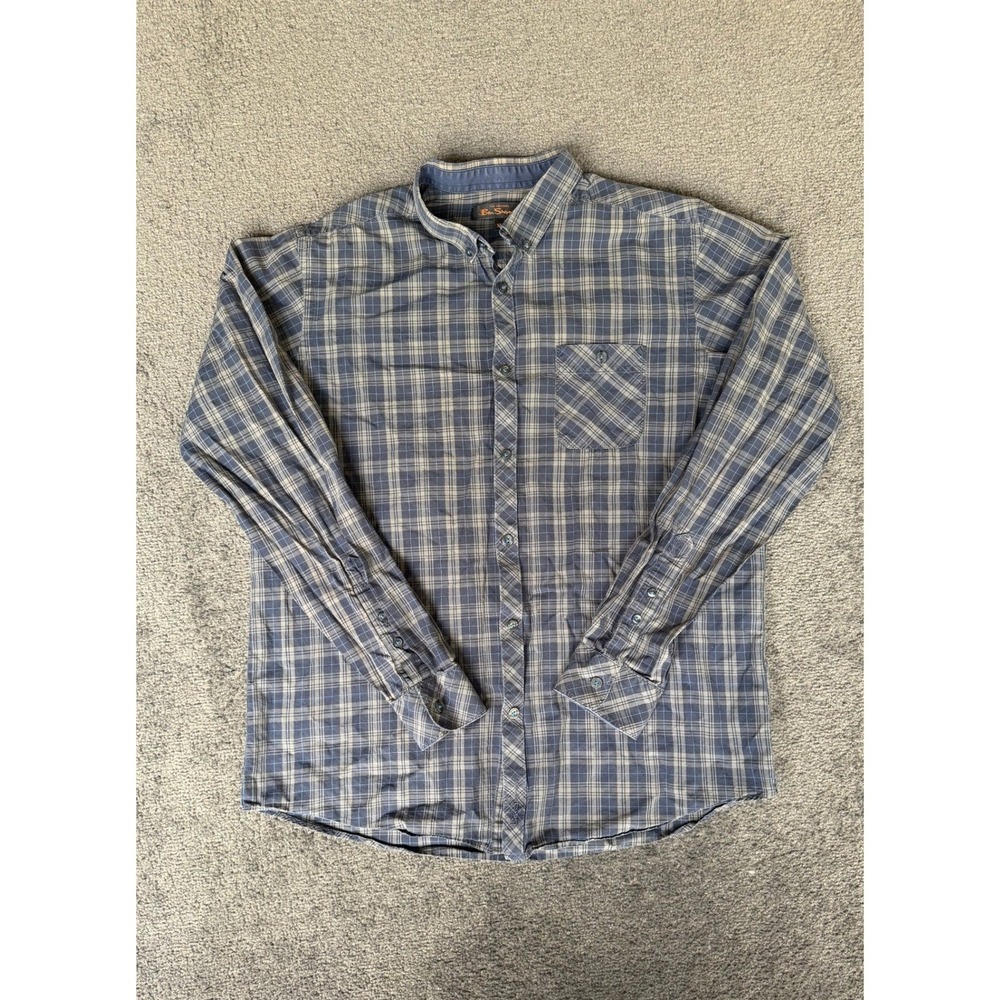 Ben Sherman Mens XL Blue Grey Plaid Cotton Long Sleeve Button Down MB1512M‎